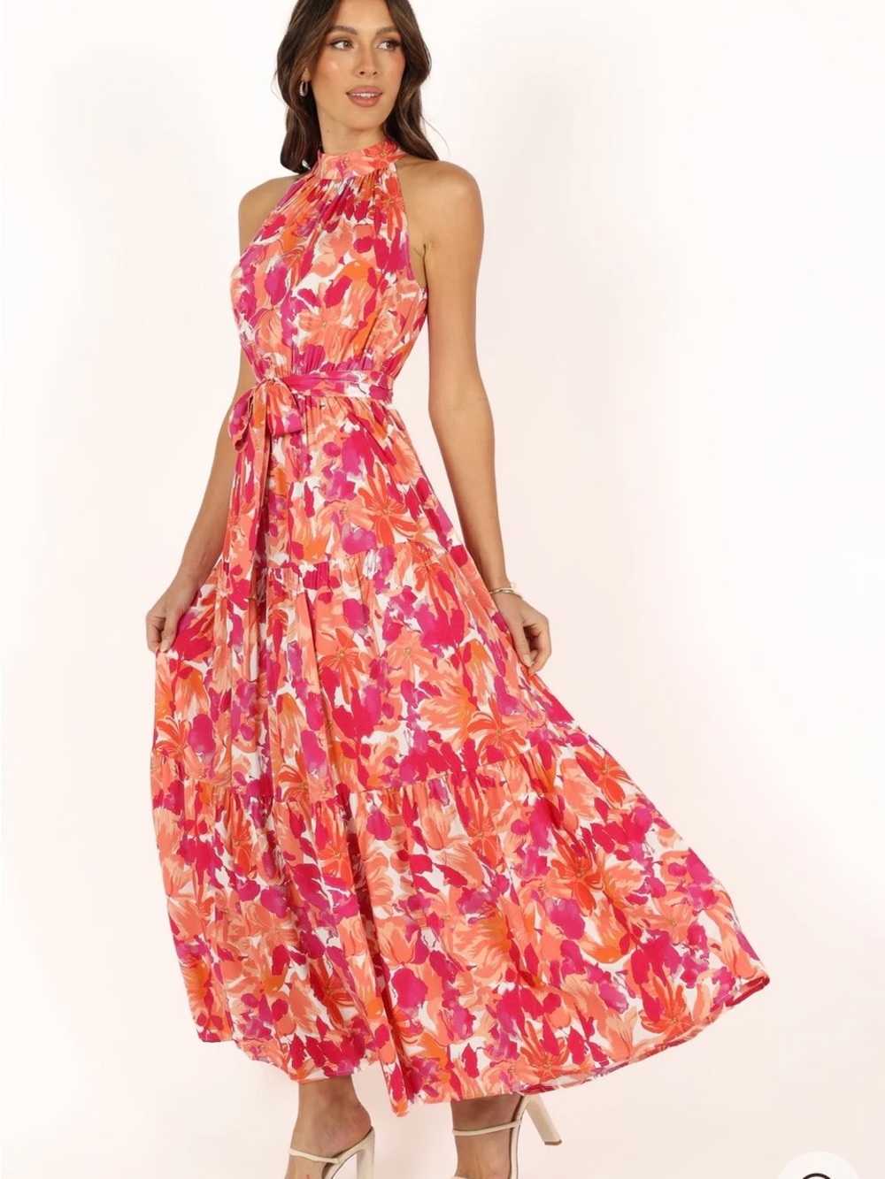 Petal & Pup Caroline Maxi Halter Dress. Orange & Pink NWT. Sz M